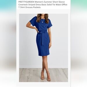 Beautiful Royal Blue Dress Tie Waist Pockets Size L